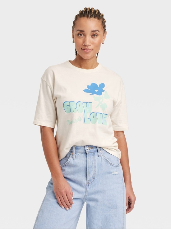 Universal Thread Tops - Universal Thread oversized short sleeve graphic Tee in cream size XL